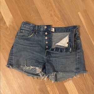 Denim High-Waisted Distressed Shorts